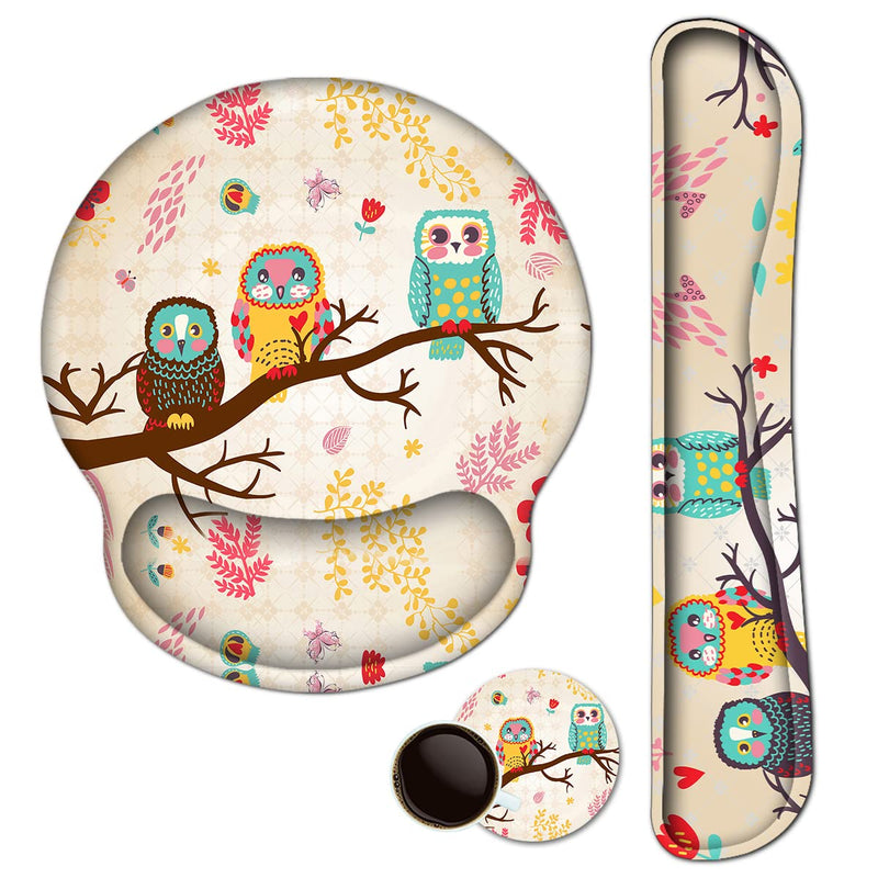 Keyboard Mouse Pad Wrist Rest, Gel Ergonomic Wrist Rest Support Mousepads Mat, Non Slip Rubber Base Wrist Support with Memory Foam for Laptop Computer Home Office Work, Durable & Comfortable, Cute Owl