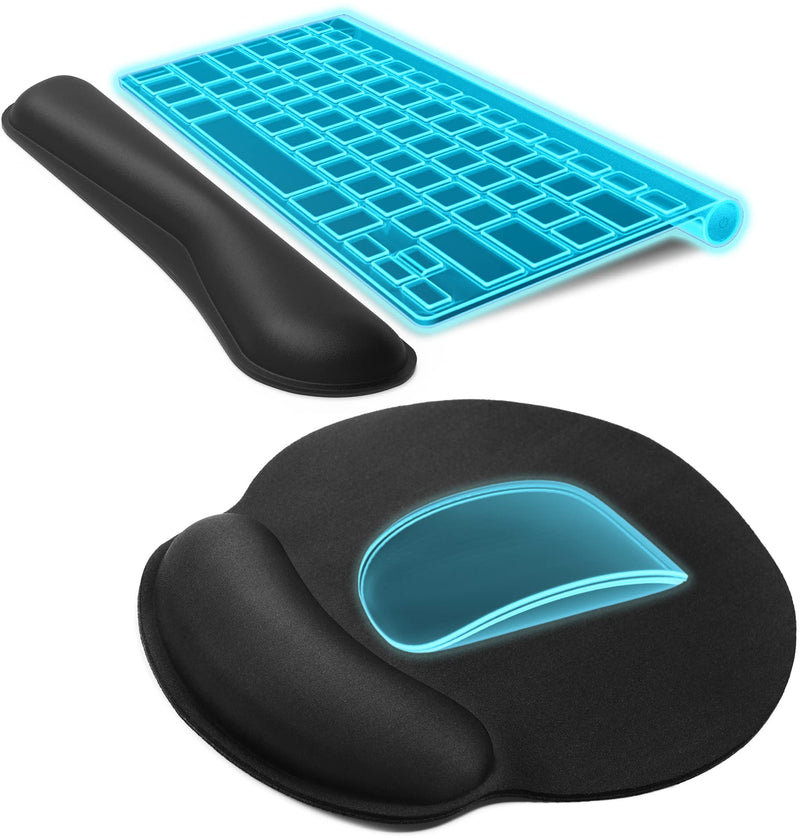 KTRIO Ergonomic Mouse Pad with Wrist Support, Comfortable Keyboard Wrist Rest, Memory Foam Wrist Pad for Keyboard, Mouse Pad Sets for Easy Typing & Pain Relief for Computer, Office & Home, Black 2-in-1 (17.5" x 8.6")