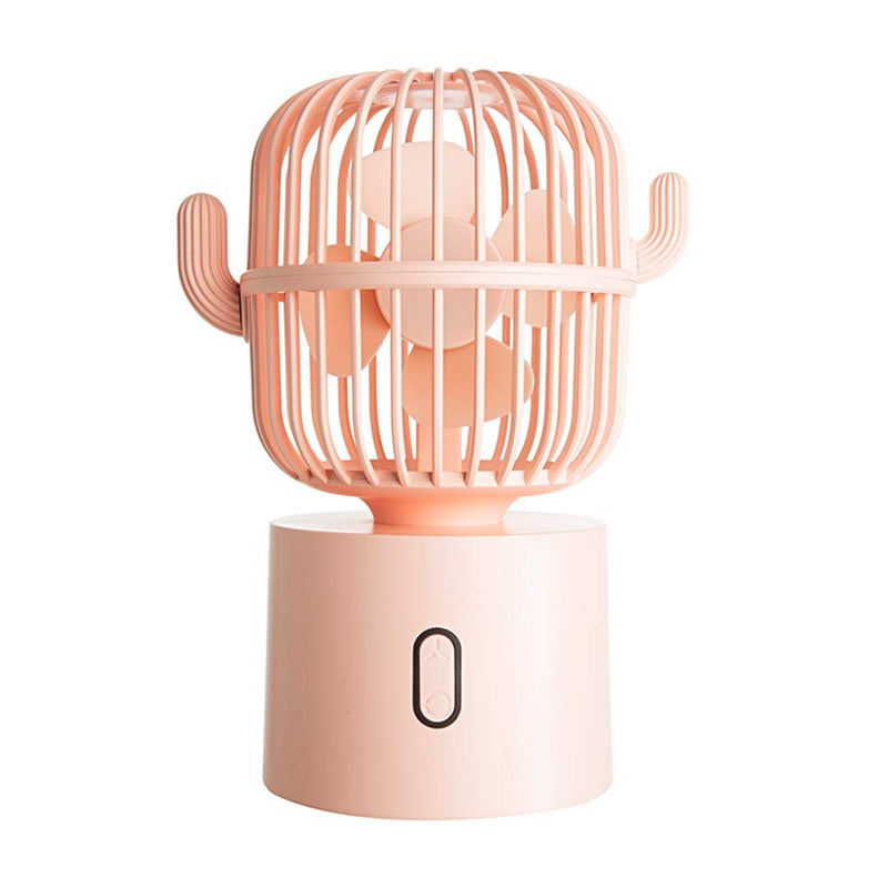 Small Desktop USB Table Desk Fan Personal Fan, Cactus Mini Handheld Rechargeable 80 Degree Auto Rotation Portable Fans, 3 Speeds Strong Wind, Quiet Operation Fan for Girls Baby Room Home Office Pink