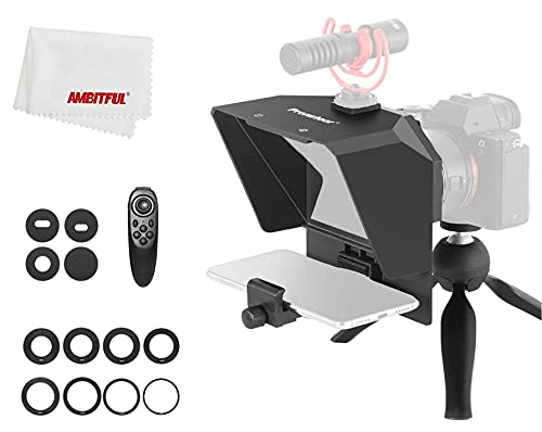AMBITFUL 7.5'' Mini Teleprompter W/Desktop Tripod for Smartphone & DSLR Teleprompter + Tripod