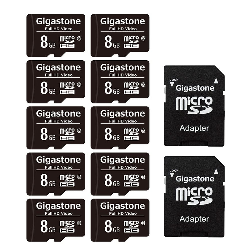 Gigastone 8GB 10-Pack Micro SD Card, Full HD Video, Surveillance Security Cam Action Camera Drone, 80MB/s Micro SDHC Class 10 FHD Video 8GB 8GB Full HD Video 10-Pack