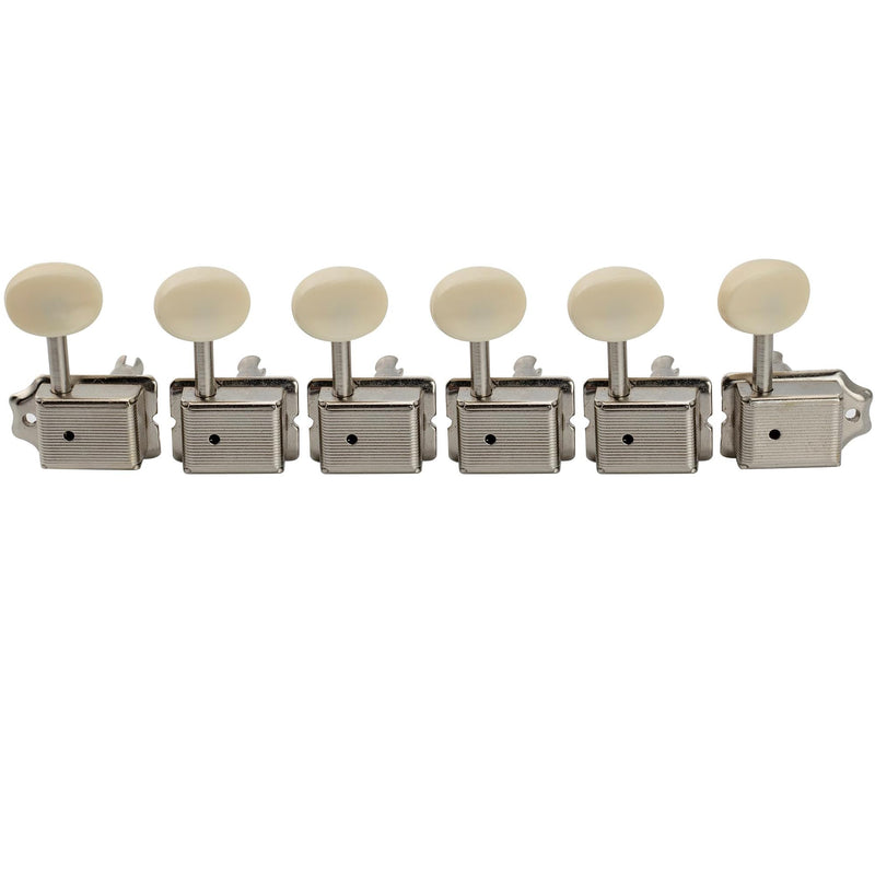 [AUSTRALIA] - Musiclily Pro Vintage 6-in-Line Guitar Tuners Split Shaft Machine Heads Tuning Pegs Keys Set for Squier Classic Vibe Fender Strat/Tele Style, Nickel with Off White Button 