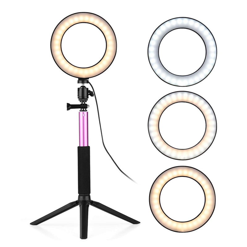 6 Inch LED Ring Light with Tripod Stand for Video Recording Live Stream Makeup Portrait YouTube Video Lighting