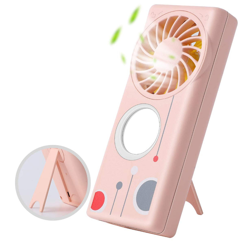 Handheld Fan Rechargeable with Fragrance Dish, Mini Fan Portable 3 Speeds with Make-up Mirror Fill-in Light, USB Fan for Women Outdoor,Traveling - Pink
