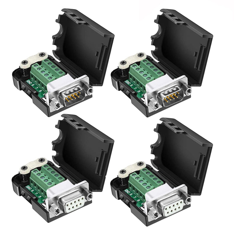 DaFuRui 4Pack DB9 Breakout Connector，DB9 Solderless Breakout Board RS232 D-SUB DB9 Male Female Terminal Block with Case and Nut (2-Male + 2-Female +Nut) 2Male+2Female+Nut