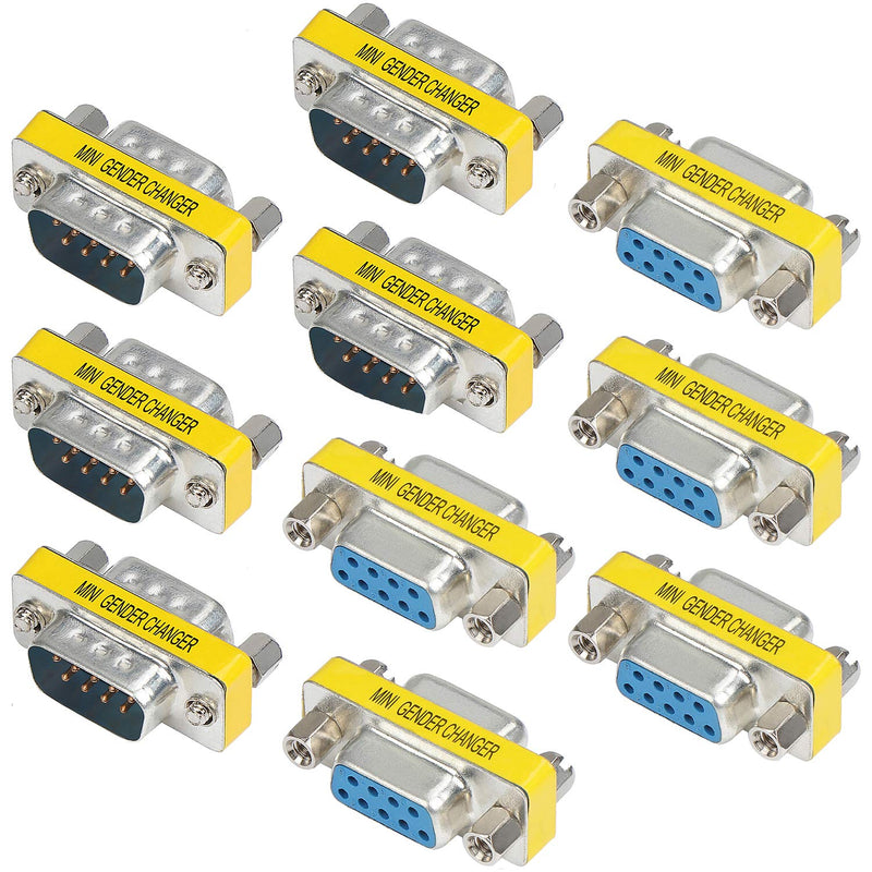 abcGoodefg 9 Pin RS-232 DB9 Male to Male Female to Female Serial Cable Gender Changer Coupler Adapter (10 Pack, DB9 Male to Male Female to Female) 10 PACK