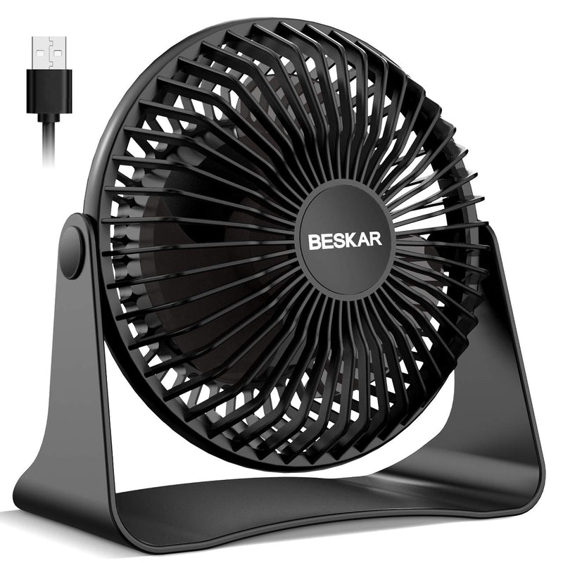 BESKAR USB Small Desk Fan - 6 Inch Portable Fans with 3 Speeds Strong Airflow, Quiet Operation and 360°Rotate, Personal Table Fan for Home,Office, Bedroom - 3.9 ft Cord Black