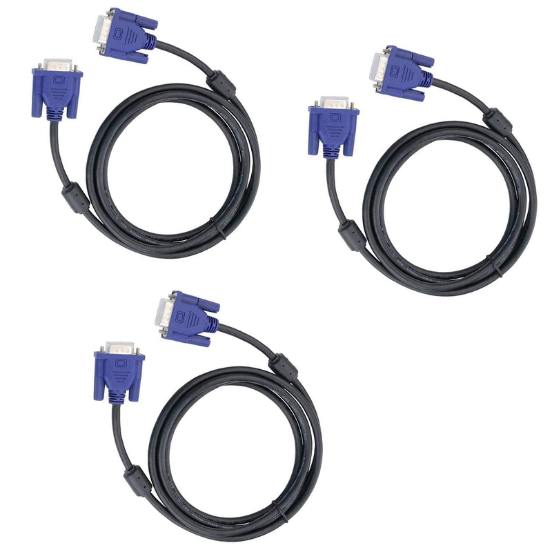 DaFuRui 3Pack VGA to VGA Cable，10Ft HD15 VGA Male to Male Cable for TV Computer VGA Monitor Cable with Blue Connector 3Pack 10Ft Male to Male