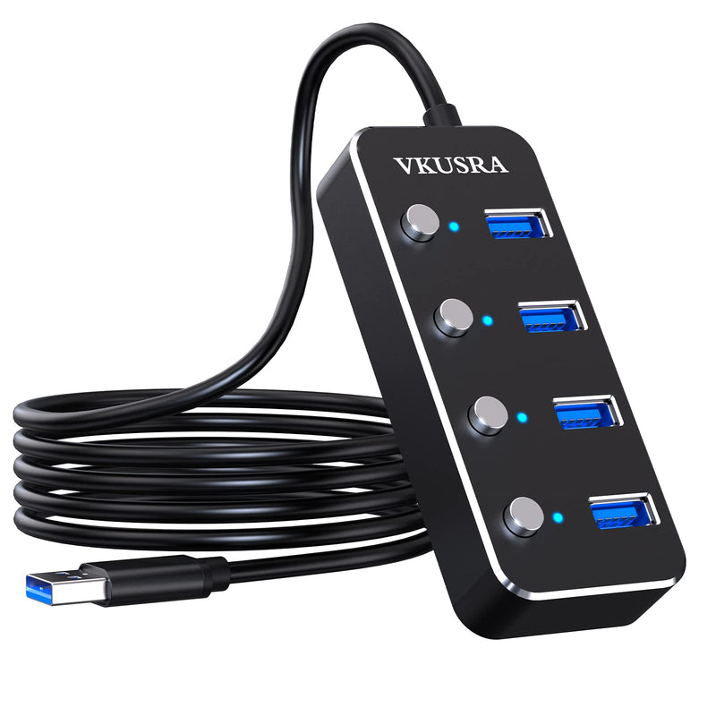 USB Hub,VKUSRA 4 Port USB 3.0 Hub Splitter with 4ft USB Extension Cable Multiple Port and Individual On/Off Switchs,USB Port Expander for Laptop PC USB HUB 4 PORTS