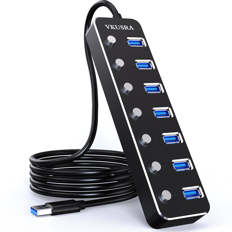 USB Hub,VKUSRA 7 Port USB Hub 3.0 with 4ft USB Extension Cable Multiple Port,Individual USB On/Off Switch and LED Indicator,USB Splitter for Laptop,Mac,Xbox,Printer, Flash Drive USB HUB 7 PORTS