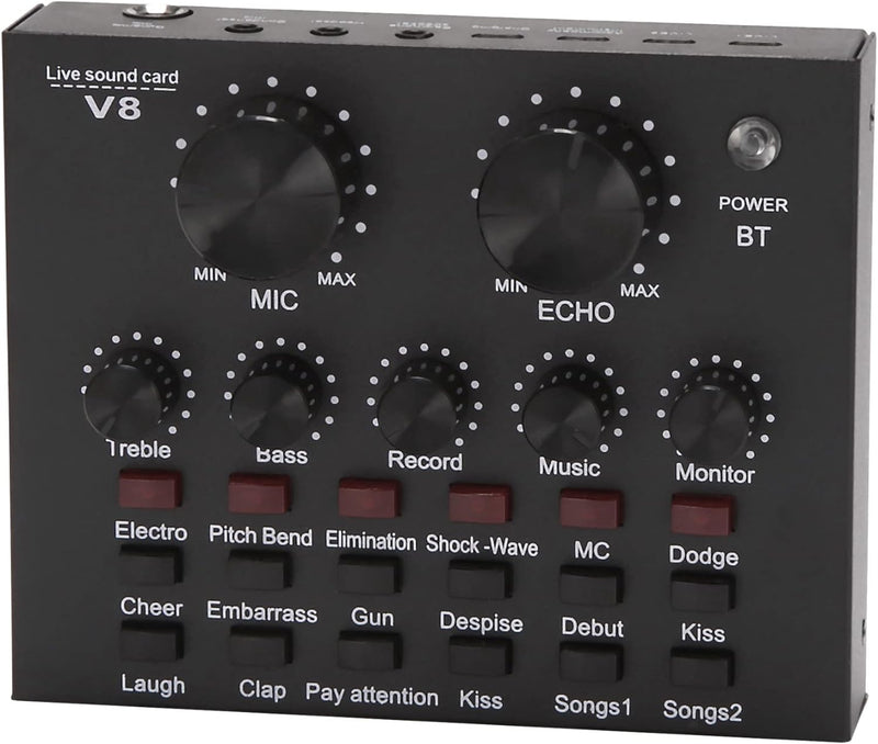 [AUSTRALIA] - V8-Live Sound Card, Audio Mixer USB External Sound Card Headset Microphone Live Sound Card Karaoke for Double Cell Phone Live Computer PC Live Recording Home KTV Voice Chat Black 