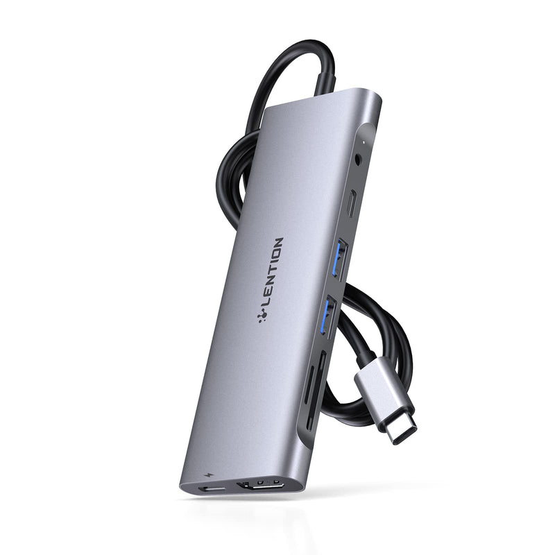 LENTION 3.3FT Long Cable USB C Hub with 4K HDMI, 2 USB 3.0, Card Reader, Aux, Type C Data/Charging Compatible 2022-2016 MacBook Pro, Mac Air/Surface, More, Stable Driver Adapter (CB-C37, Space Gray)