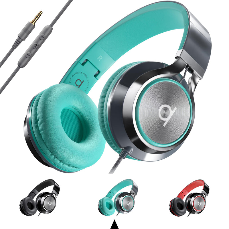 [AUSTRALIA] - Artix CL750 Wired Headphones with Mic & Volume Control — Noise Isolating Computer Headphones Wired, On-Ear Headphones with Wire, Plug In Headphones for Laptop, Corded Headphone Over Ear Aux Jack 3.5mm Turquoise 