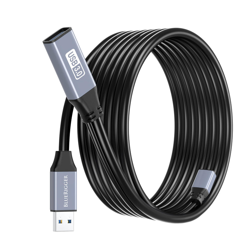 BlueRigger Active USB 3.0 Extension Cable 32FT (5 Gbps USB Extender Cord, in-Wall CL3 Rated) - Long USB Extension Cable for Webcam, VR Headset, Printer, Hard Drive, Keyboard, Mouse Grey USB 3.0 1