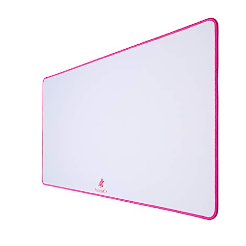 AnubisGX (68 Color/Size Options) Gaming Mouse Pad (Extended: 36x12), White Pad with Pink Stitching. Best Premium Waterproof Non RGB Computer Gaming XL Desk Pad Mat, Large Non-Slip Gamer Mousepad Extended (36 x 12) White/Pink