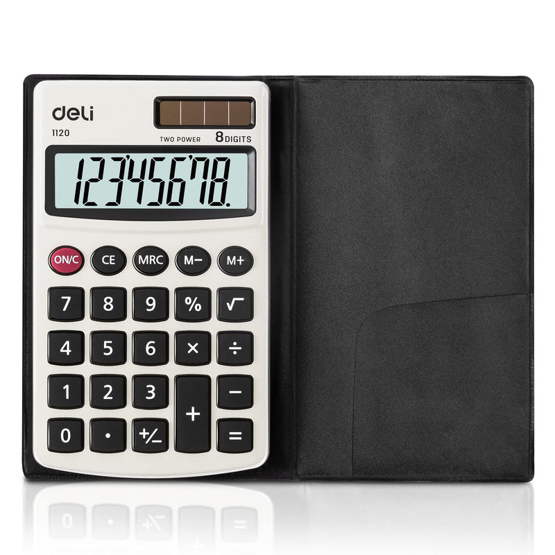 Calculator, Deli Standard Function Basic Calculators, Solar Battery Dual Power Office Calculator with Cover, Metal Panel 1 Pack