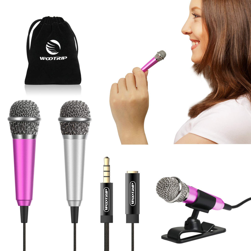 Wootrip [2PCS] Mini Karaoke Microphone, Mini Voice Recording Microphone Portable Karaoke Mic for Singing, Recording, Voice Recording(Silver/Red) Silver Pink