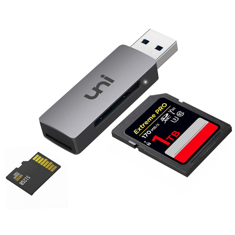 uni SD Card Reader, USB 3.0 SD Card Adapter High-Speed Micro SD Memory Card Reader Support SD/Micro SD/TF/SDHC/SDXC/MMC/UHS-I Card Compatible with Mac, Win, Linux, PC, Laptop, Chromebook, Camera Grey