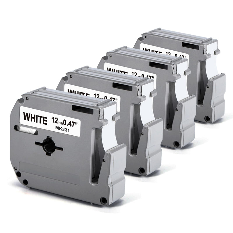 [AUSTRALIA] - Labelife M-K231 Label Tape Replace for Brother P Touch M Tape M-K231S M231 MK231 M-231 12mm 0.47 Inch for Brother PTouch PT-M95 PT-65 PT-80 PT-70 PT-45 PT-90 Label Makers, Black on White, 4 Pack 