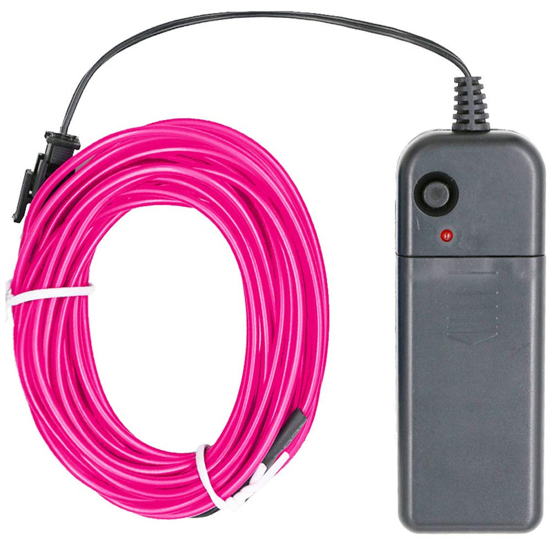 Searik LED Neon Light 16.4ft/5m, Portable Hot Pink EL Wire Glowing Rope Lights LED Strips String Light with Battery Controller for Halloween Decorations Party Favor Festival Car DIY Clothes Decor