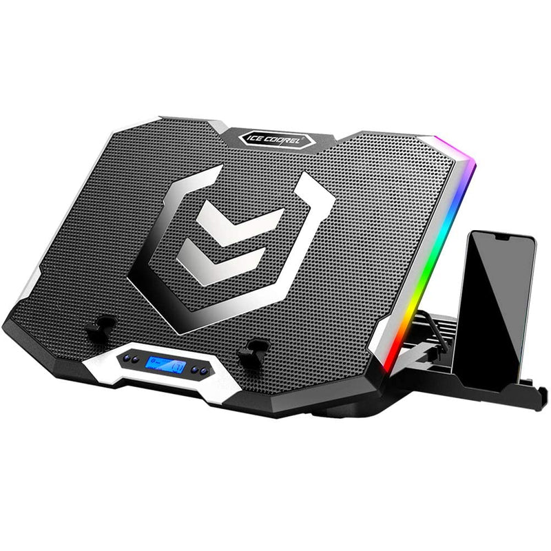ICE COOREL Gaming Laptop Cooling Pad 15-17.3 Inch with 6 Cooling Fans, Cooling Stand with 6 Height Adjustable, Laptop Cooler with RGB Light, LCD Screen, 2 USB Ports, Phone Stand 6 Fans