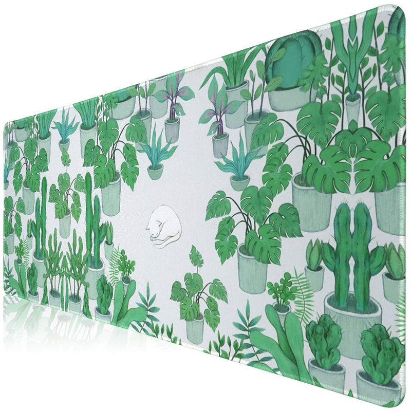 Cute Large Mouse Pad, XL Gaming Mouse Pads, Big Extended Mousepad, Waterproof Desk Mat with Stitched Edge, Laptop Computer Keyboard Mat Desk Pad for Home Office, 27.6x11.8X0.12IN (Green Cactus) Green Cactus