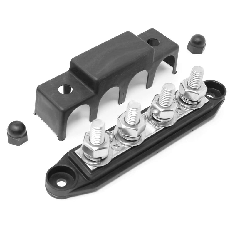 4 Post Power Distribution Block Bus Bar Pair with Cover - Made in The USA - 250 Amp Rating – Marine Bus Bar, Automotive, and Solar Wiring – Battery Terminal Distribution Block - (3/8” Black) 3/8 - Black