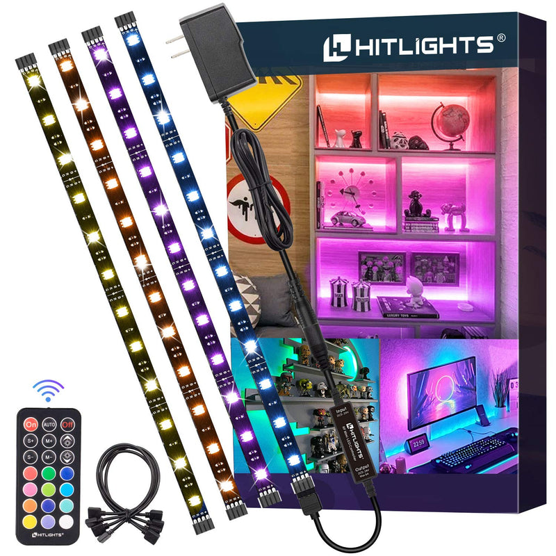 LED Strip Lights, HitLights 4 Pre-Cut 1ft/4ft Small Light Strips Dimmable, RGB 5050 Color Changing LED Tape Light with Remote and UL-Listed Adapter for TV Backlight, Bedroom, Cabinet Shelf Display 4 X 1.0FT (4FT)