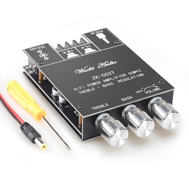 ZK-502T Bluetooth Amplifier Board with Treble and Bass Control, TPA3116D2 50W x 2, DC:9-24V, Bluetooth 5.0 AMP Board for Home Passive Speakers