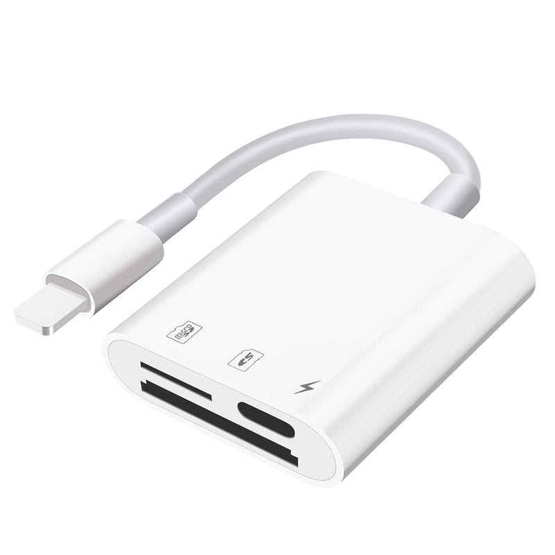 SD Card Reader for iPhone iPad,Micro SD Card Reader Memory Card Reader Plug and Play Trail Camera Viewer SD Card Adapter,Simultaneous Charging and Card Reading Micro SD Card Adapter white