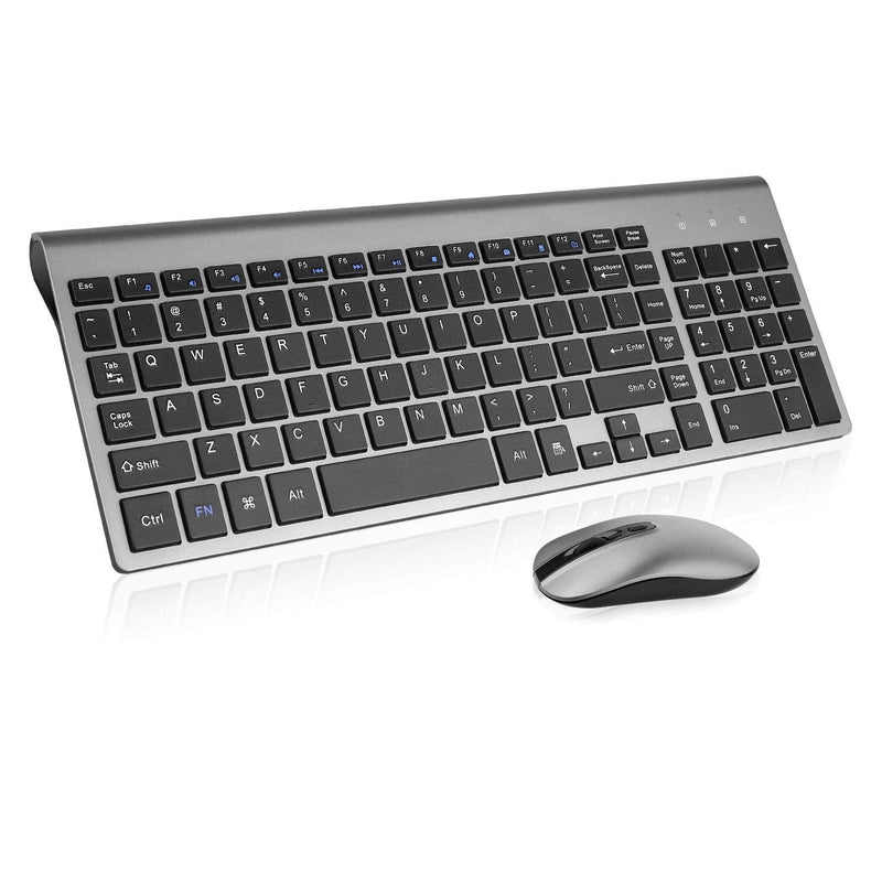 Wireless Keyboard Mouse Combo, cimetech Compact Full Size Wireless Keyboard and Mouse Set 2.4G Ultra-Thin Sleek Design for Windows, Computer, Desktop, PC , Notebook - (Grey) Grey