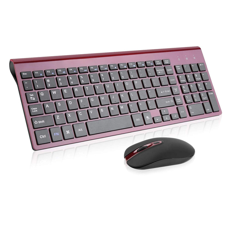 Wireless Keyboard Mouse Combo, cimetech Compact Full Size Wireless Keyboard and Mouse Set 2.4G Ultra-Thin Sleek Design for Windows, Computer, Desktop, PC, Notebook - (Wine red) Wine Red