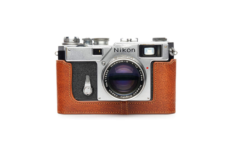 S3 Film Camera Case, BolinUS Handmade Genuine Real Leather Half Camera Case Bag Cover for Nikon S3 Film Camera with Hand Strap (LavaBrown) LavaBrown