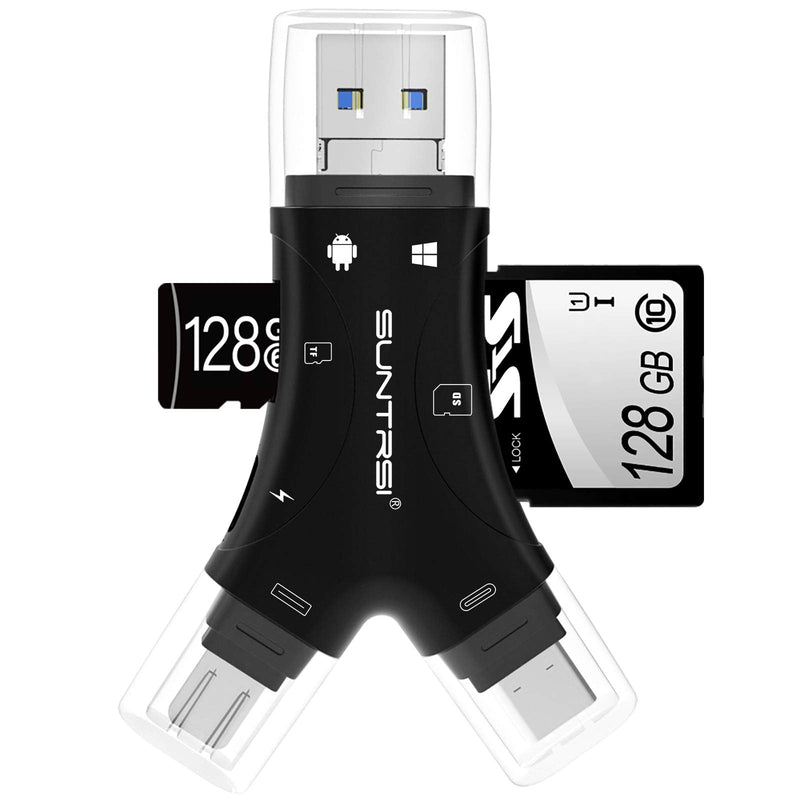 SD Card Reader for iPhone / ipad / Android / Mac / Computer / Camera,4 in1 Micro SD Card Reader Trail Camera Viewer, Portable Memory Card Reader SD Card Adapter Compatible with SD and TF Cards(Black) black