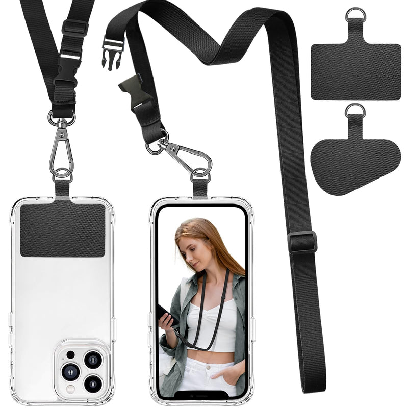 ROCONTRIP Phone Lanyard Universal Crossbody Cell Phone Strap Multifuctional Nylon Patch Adjustable Neck Strap for Women Men Travel Shopping Walking(Pure Black) Pure Black