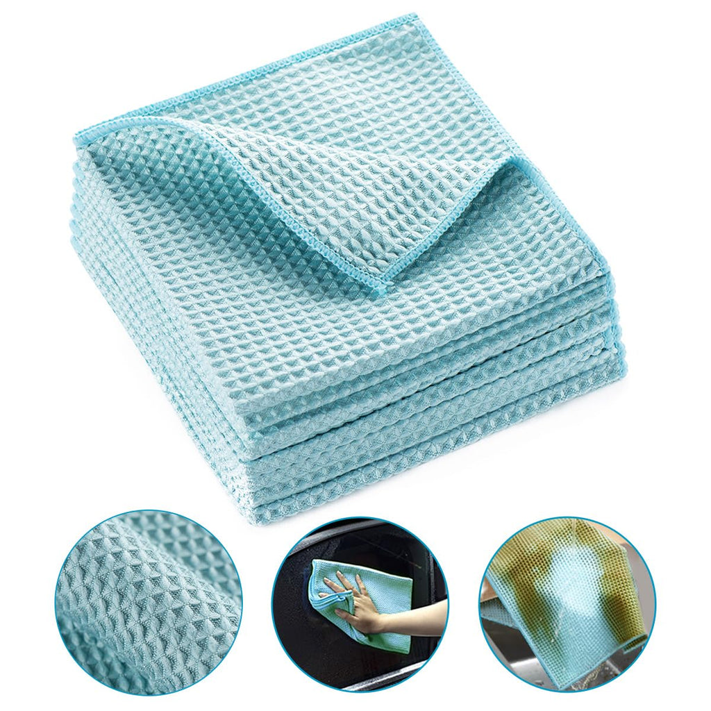 8 Pack Waffle Weave Microfiber Towels,Premium 3D Mesh Waffle Weave Quick Drying Towel for Car Detailing,All-Purpose Streakless Microfiber Cleaning Cloth Kitchen Dish Rags,12 x 12 Inches,Blue Blue