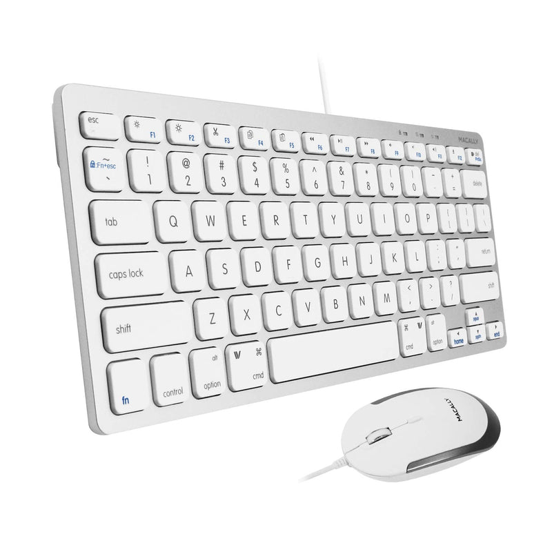 Macally USB Wired Keyboard and Mouse Combo for Mac and PC - Save Space with a Compact Small Mac Keyboard and Mouse for MacBook Pro/Air, iMac, Mac Mini/Pro - Compatible Apple Keyboard and Mouse Silver