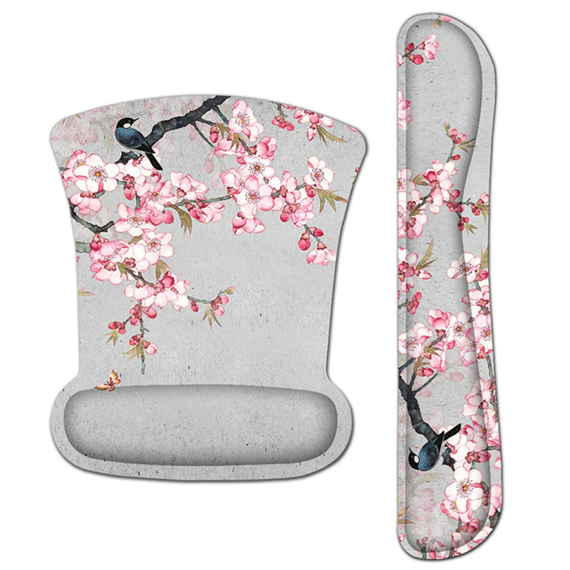 Ergonomic Keyboard Wrist Rest and Mouse Pad Wrist Rest Support Set,Comfortable & Lightweight Memory Foam Computer/Gaming/Office Wrist Set for Easy Typing & Pain Relief by AORTDES(Bird and Pink Flower) Kmwrp-19