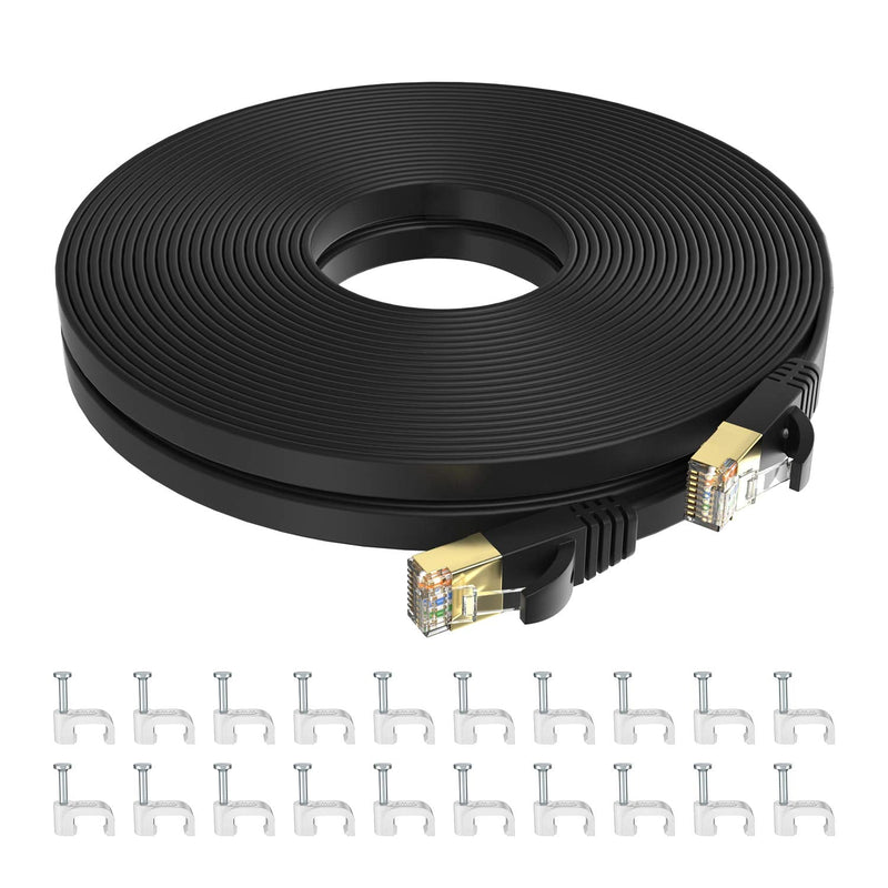 [AUSTRALIA] - SHD Flat Cat7 Ethernet Cable Network Patch Cable with 20pcs Cable Clips FTP/STP LAN Cable Computer Patch Cord-25 Feet 25FT 1PK 