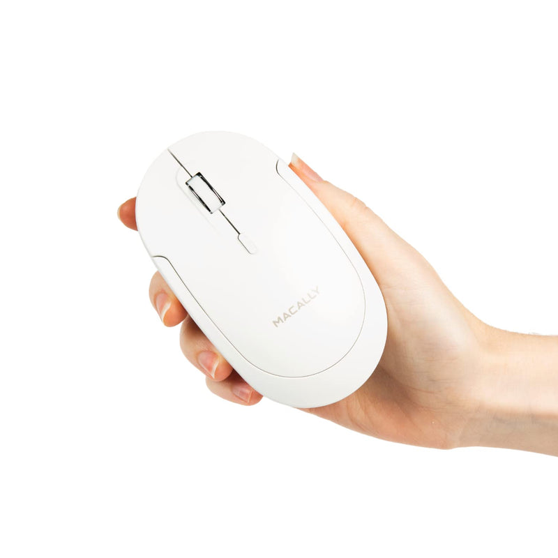 Macally Wireless Bluetooth Mouse for Mac, MacBook Pro / Air, iPad, and PC - Quiet Click and Comfortable Wireless Mouse - Compatible Wireless Apple Mouse - White Laptop Mouse Bluetooth