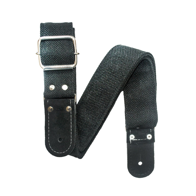 Kidam Jute Guitar Strap, Natural Fiber Adjustable Strap with Leather Ends for Acoustic, Bass & Electric Guitars Black