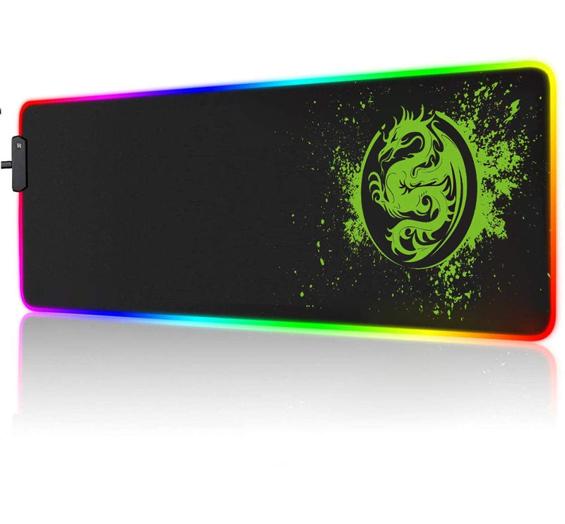 Large RGB Gaming Mouse Pad - 15 Light Modes Extended Computer Keyboard Mat, Anime Dragon Mouse Pad，High-Performance Mouse Pad Optimized for Gamer 31.5 X 12in (Green) Green