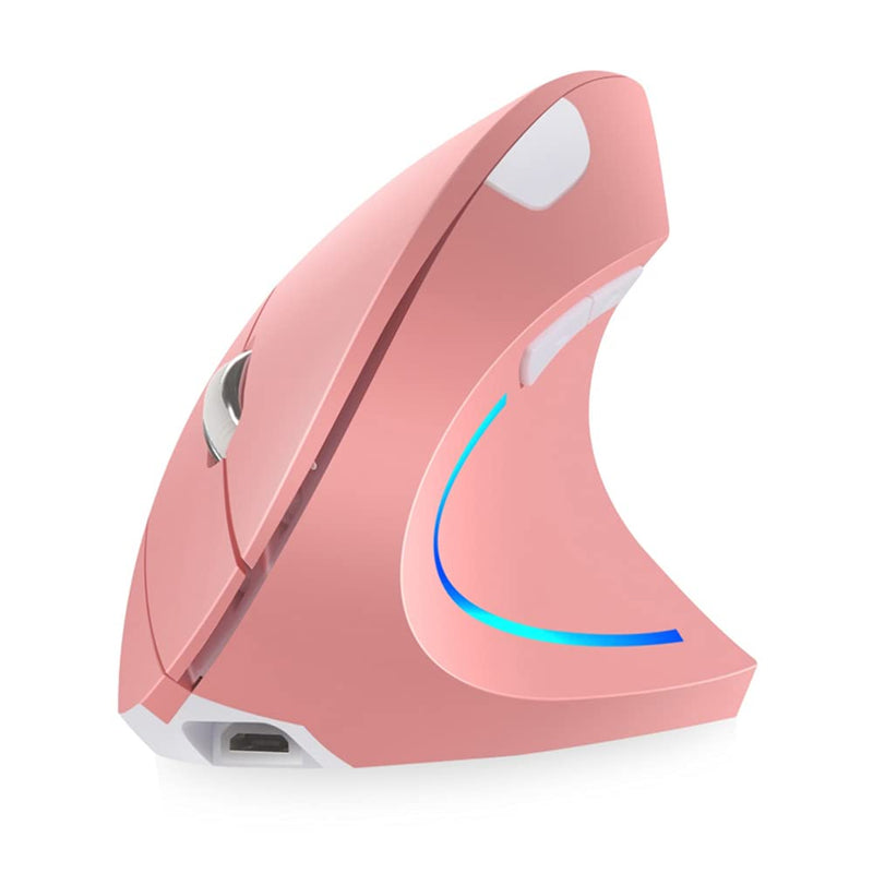 Vertical Mouse, Right Handed 2.4GHz Wireless Ergonomic Rechargeable Vertical Mouse with 4 Adjustable DPI 800/1200/1600/2400, 6 Buttons,Compatible with PC, Desktop,Mac (Pink)… Pink
