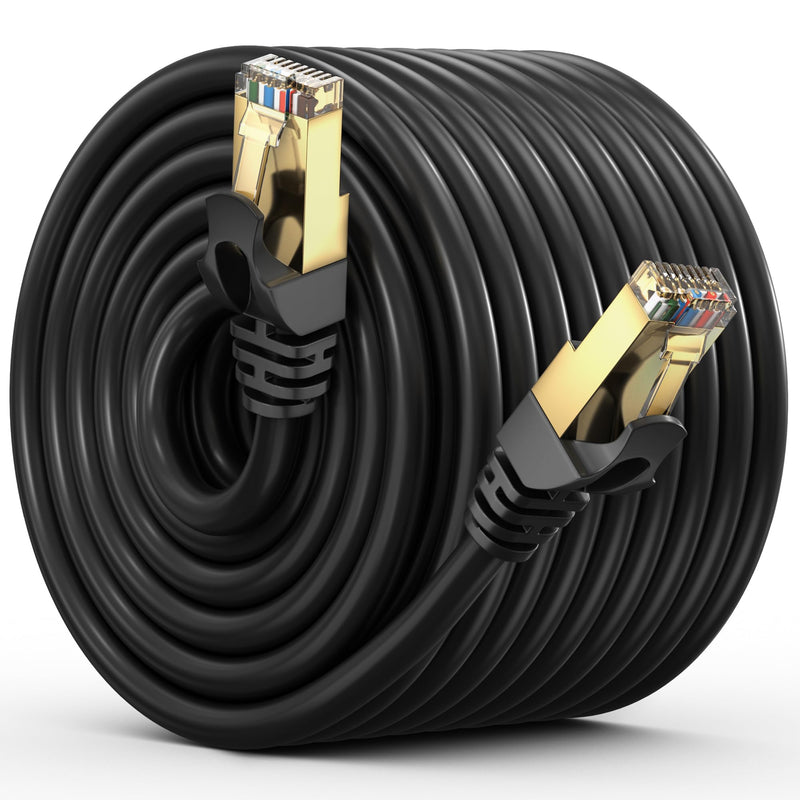 Maximm Flat Cat7 Ethernet Cable SFTP Shielded Black 250ft 250 Feet