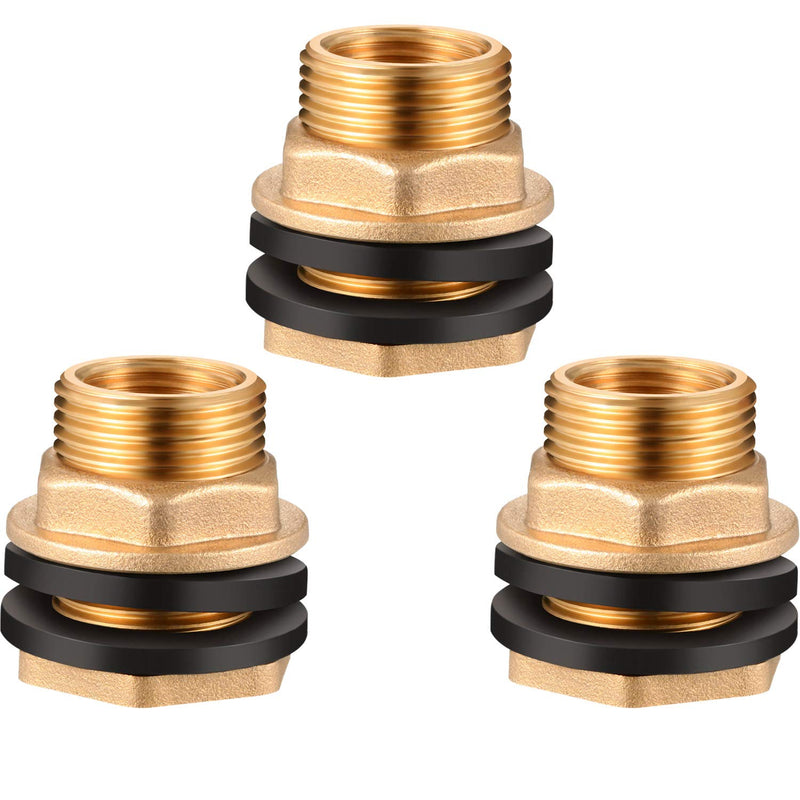 [AUSTRALIA] - 3 Pieces 1/2 Inch Female 3/4 Inch Male G-Thread Solid Brass Threaded Bulkhead Garden Water Tank Connector Fitting with 2 Black Rubber Ring Stabilizing Hose Adapter for Rain Barrels Aquariums 