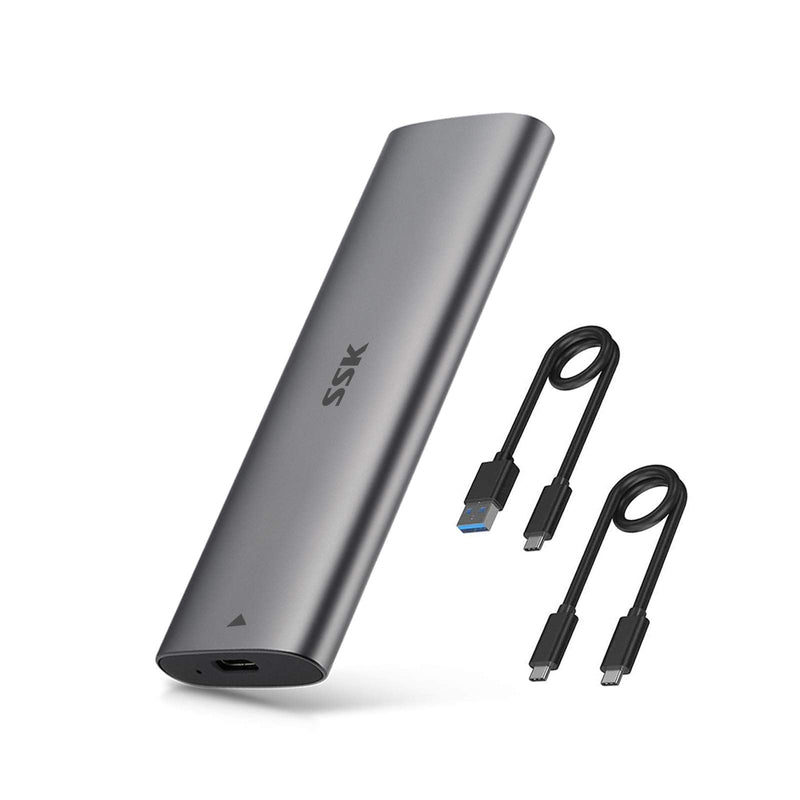 SSK Aluminum USB C to M.2 NVMe SSD Tool-Free Enclosure Reader, USB 3.1/3.2 Gen 2(10Gbps) to NVMe PCI-E M-Key Solid State Drive External Adapter Support UASP Trim (Fits only NVMe SSDs 2242/2260/2280) grey