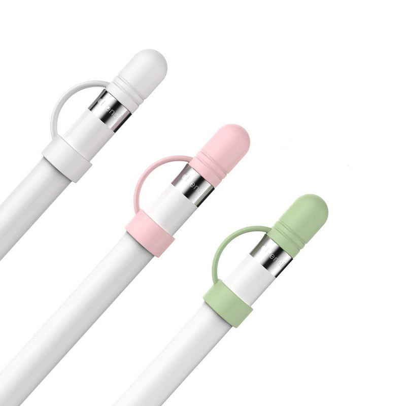 AhaStyle 3 Pack Cap Replacement Holder with Anti-Lost Strap Silicone Protective Cap Cover for Apple Pencil 1st Generation(White, Pink, Avocado Green) White, Pink, Avocado Green