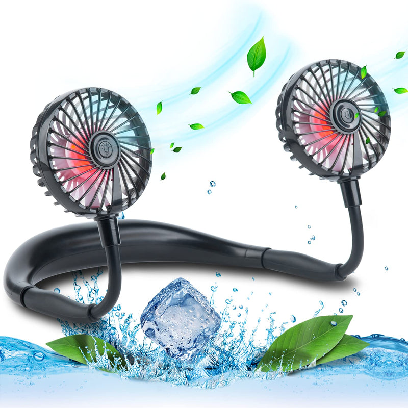 Hand Free Neck Fan, Rechargeable Mini USB Personal Fan, Headphone Design Wearable Neckband Fan with 360° Rotation, 3 Adjustable Speeds (Black) Black
