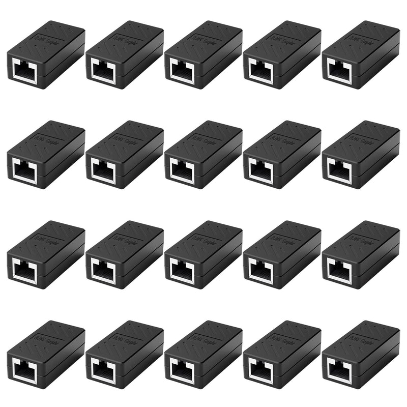 RJ45 Inline Coupler,RJ45 Coupler, Network Coupler, for Cat7/Cat6/Cat5e/cat5 Ethernet Cable Extender Connector - Female to Female, Black 20 Pack RJ45 Coupler Black 20 pcs