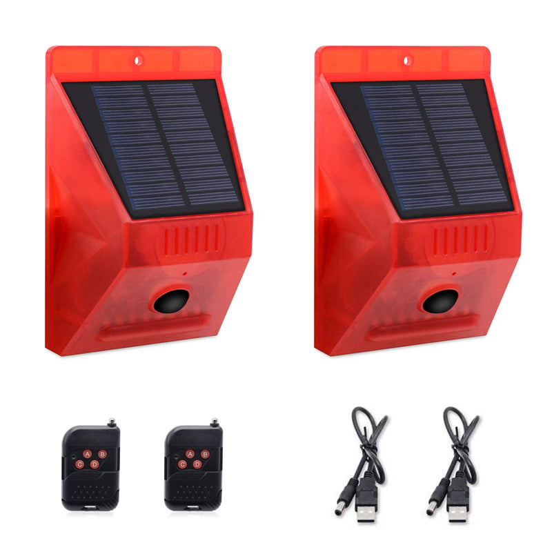 [AUSTRALIA] - ChunHee Solar Motion Sensor Alarm Outdoor,Solar Alarm Motion Detector with Sound, 129db Sound Security Siren IP65 Waterproof Protected for Villa, Chicken coop, Farm, Yard, 2 Pack 2 Light + 2 Remote 